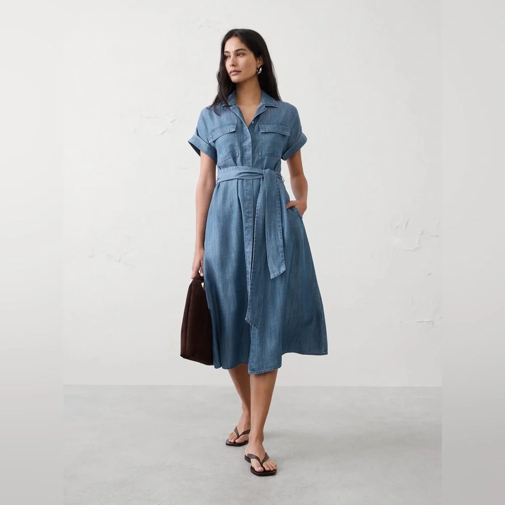 NWT! Banana Republic Chambray Utility Midi Shirtdress - Multiple🍉 - Picture 1 of 7